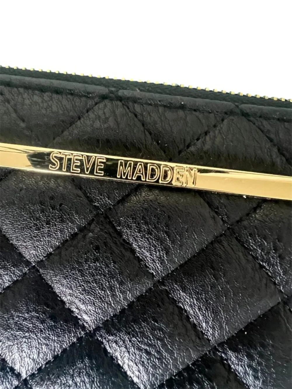 Steve Madden Black Quilted Zip-Around Wallet/Wristlet